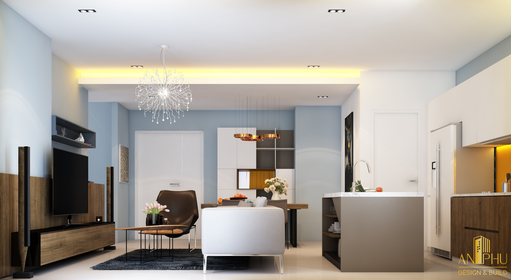 Nội thất bếp được âm vào tường tạo cảm giác rộng rãi