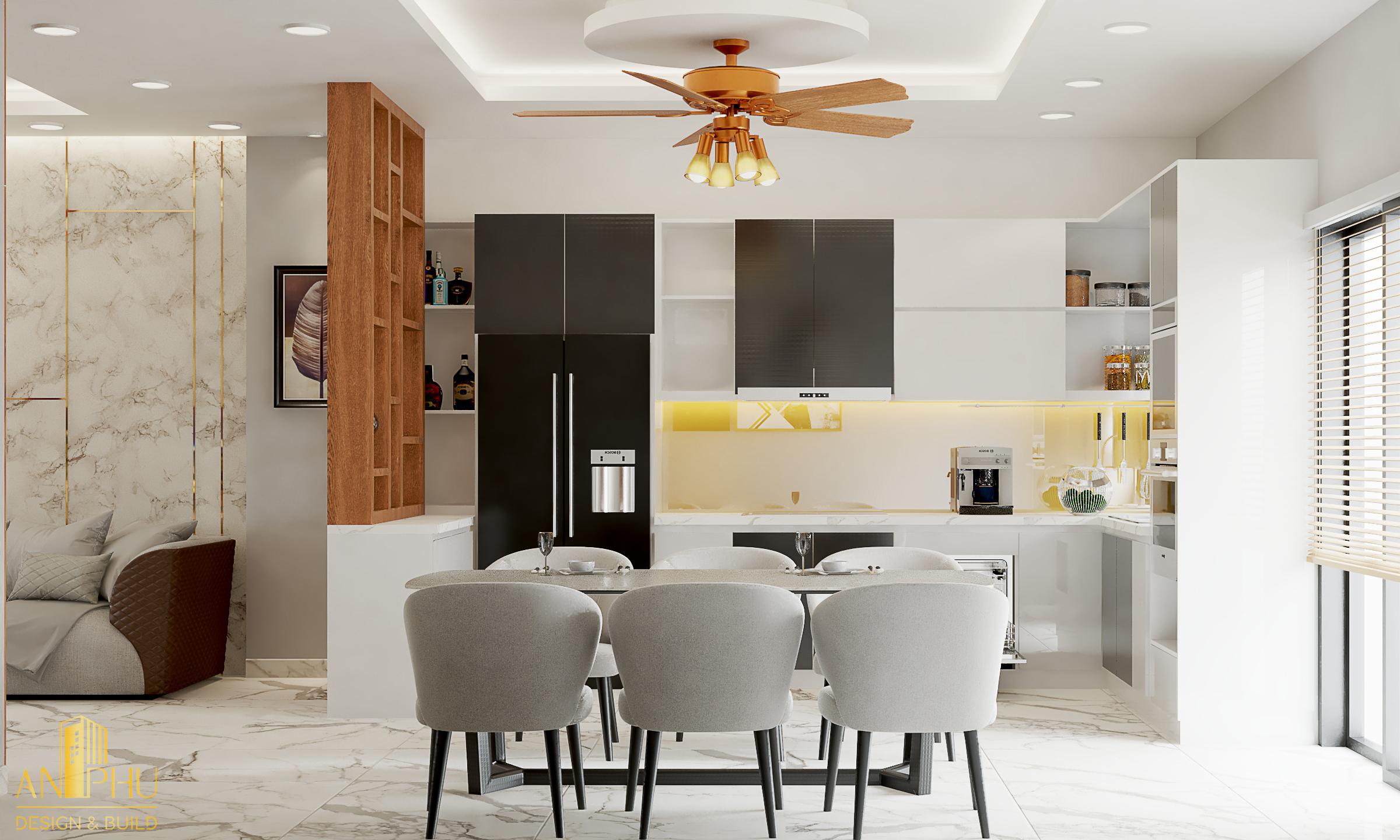 Không gian bếp thoáng đãng, tiện nghi