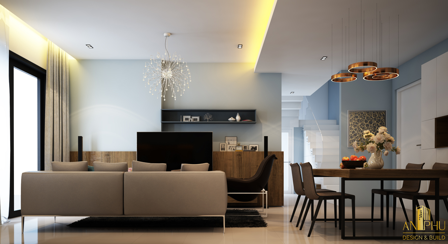 Thiết kế bộ ghế sofa chữ I với gam màu xám thời thượng 