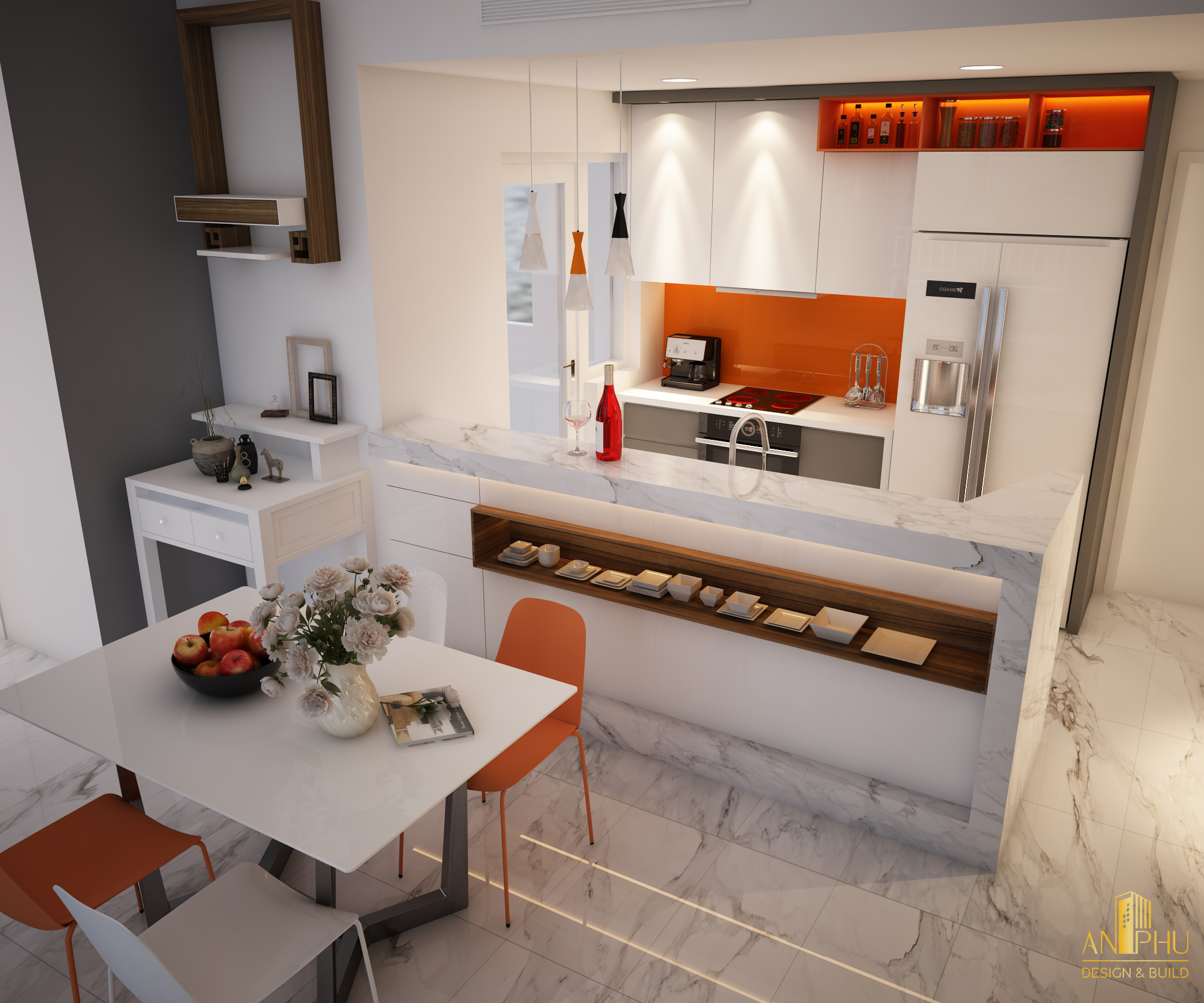 Khu bếp được trang bị đầy đủ tiện nghi
