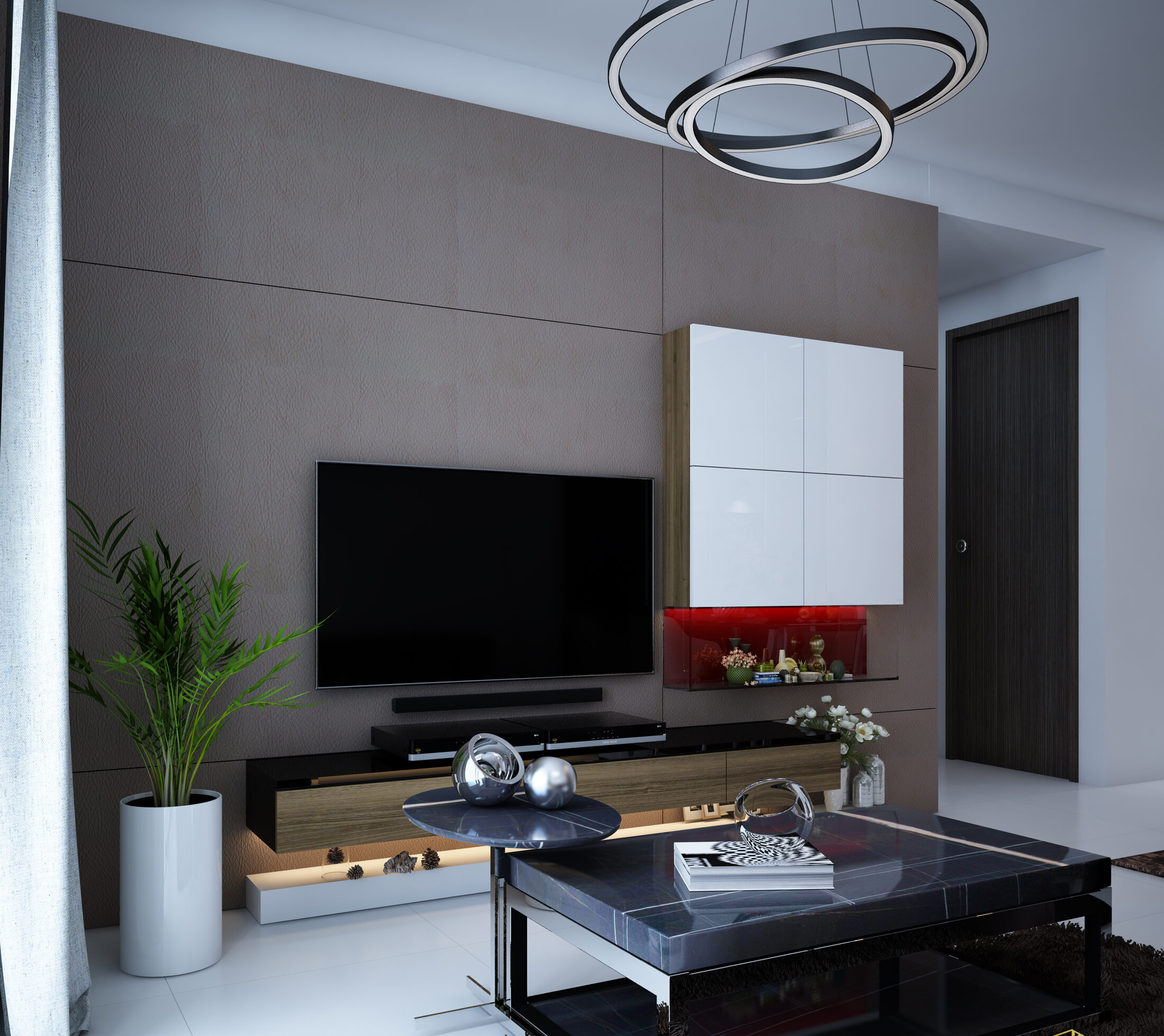 Hệ kệ tủ được làm từ gỗ cao cấp với kiểu dáng đơn giản