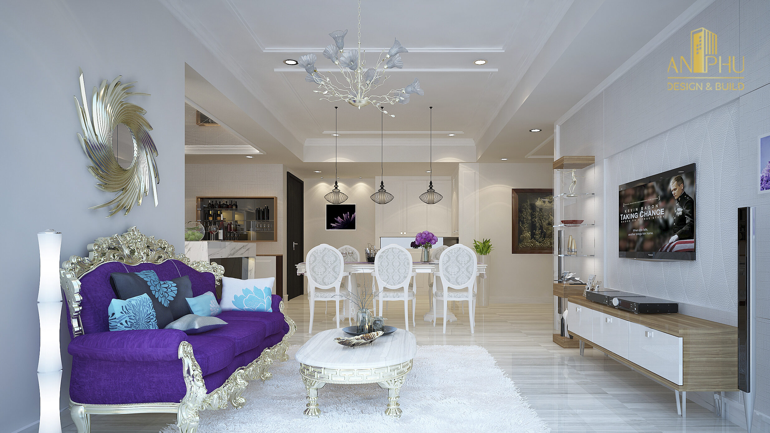 Mềm mại, tinh tế cho phòng khách là sự thành công của công trình theo phong cách Paris