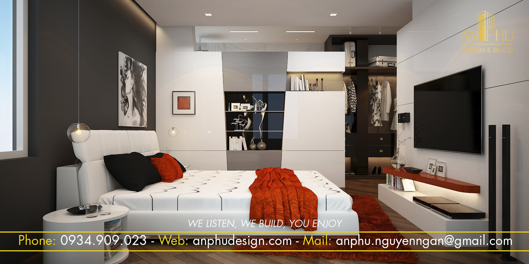Sử dụng giường ngủ dạng bục kết hợp với hệ tủ quần áo cho không gian thêm gọn gàng tiện nghi 