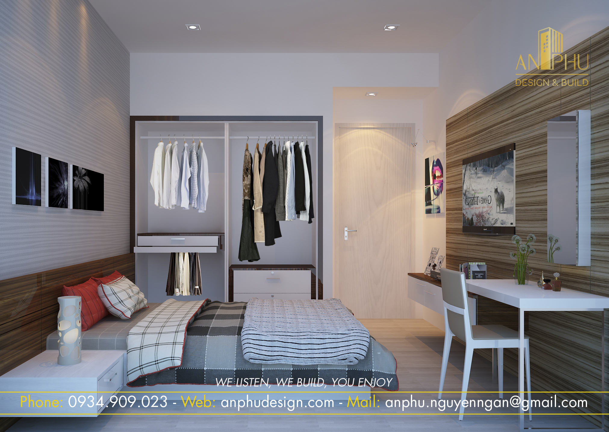 Thi công bàn làm việc kết hợp tủ trang trí đẹp tiện nghi